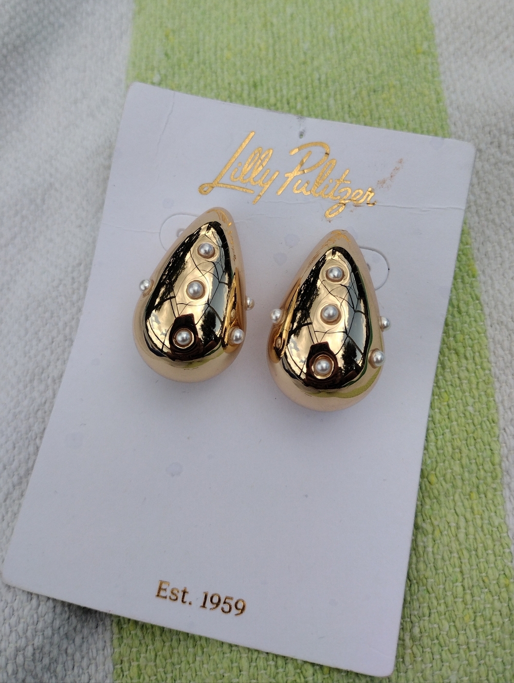Lilly Pulitzer Gold Teardrop Pearl Accent Earrings